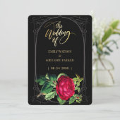 Save The Date Elégance noire et or pure, roses rouges (Debout devant)