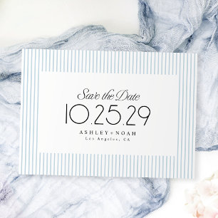 Save The Date Élégance rayée bleu poussiéreux Mariage classe