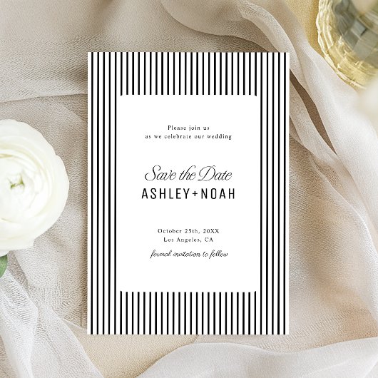 Save The Date Élégance rayée noir et blanc Mariage classe
