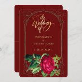 Save The Date Elégance rouge et or pur, roses rouges (Devant / Derrière)