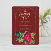 Save The Date Elégance rouge et or pur, roses rouges (Debout devant)