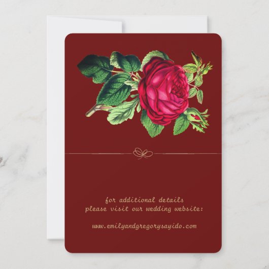 Save The Date Elégance rouge et or pur, roses rouges (Dos)