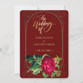 Save The Date Elégance rouge et or pur, roses rouges (Devant)