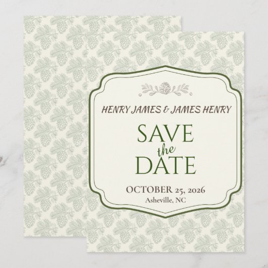 Save The Date Élégance Rustique Pinecone Automne (Devant / Derrière)