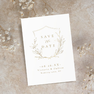 Save The Date Élégance simple en or blason botanique mariage