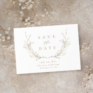 Save The Date Élégance simple en or feuilles botaniques mariage