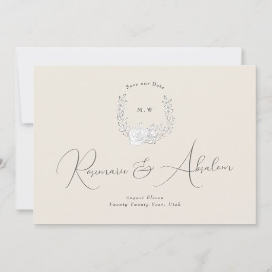 Save The Date Élégance subtile photo | Monogramme de couronne cl (Devant)