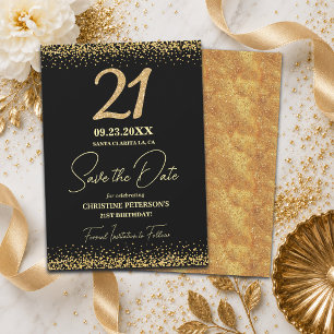 Save The Date Elégant 21ème Anniversaire Paillettes Or Noir