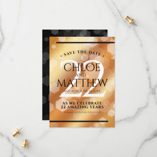 Save The Date Élégant 22e anniversaire de Mariage de cuivre (Devant/Arrière en situation)