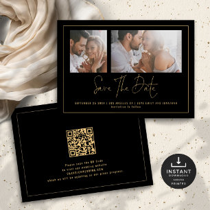 Save The Date Élégant 2 Photos Gold Black Mariage