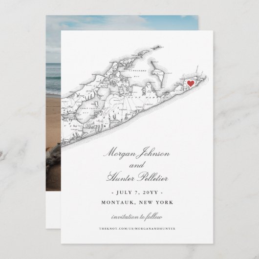 Save The Date Élégant 360 Est à Montauk Downs Mariage (Devant / Derrière)