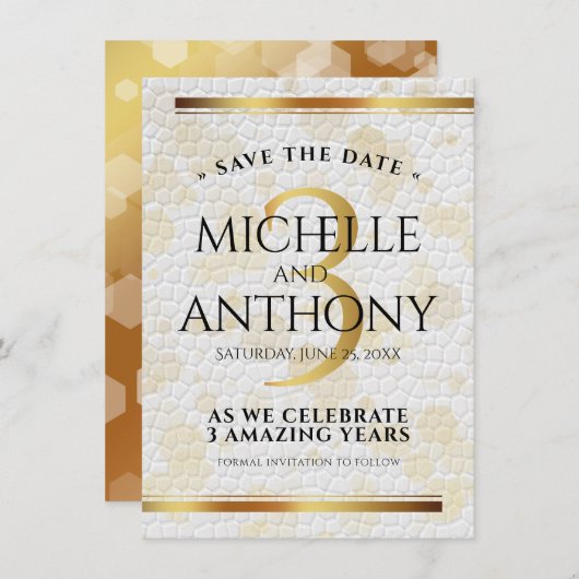 Save The Date Élégant 3ème anniversaire de Mariage en cuir (Devant / Derrière)
