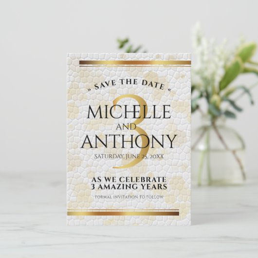 Save The Date Élégant 3ème anniversaire de Mariage en cuir (Debout devant)