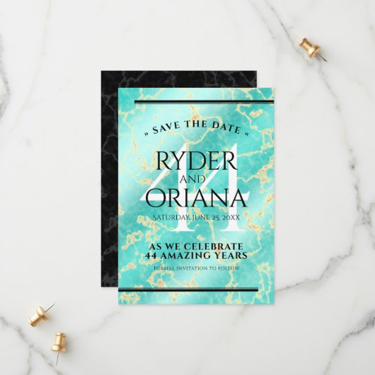 Save The Date Élégant 44ème anniversaire de Mariage turquoise (Devant/Arrière en situation)