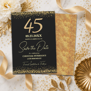 Save The Date Elégant 45e Anniversaire Noir Paillettes Dorées
