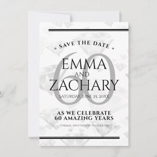 Save The Date Élégant 60e anniversaire de Mariage de diamant (Devant)