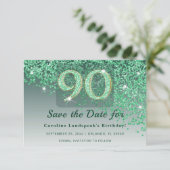 Save The Date Elegant 90th Birthday Green Glitter Frosted (Debout devant)
