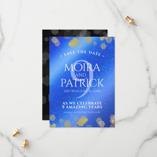 Save The Date Élégant 9e anniversaire Mariage Lapis Lazuli (Devant/Arrière en situation)