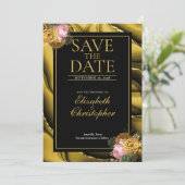 Save The Date Élégant Agate Gold Black Floral Mariage (Debout devant)
