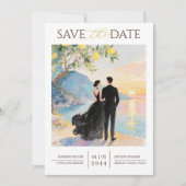 Save The Date Elegant Amalfi Coast Lemon Tree Wedding Couple (Devant)