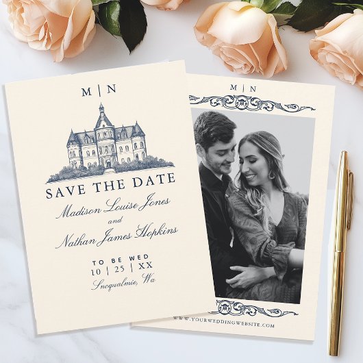 Save The Date Élégant Ancien Château Manor Mariage