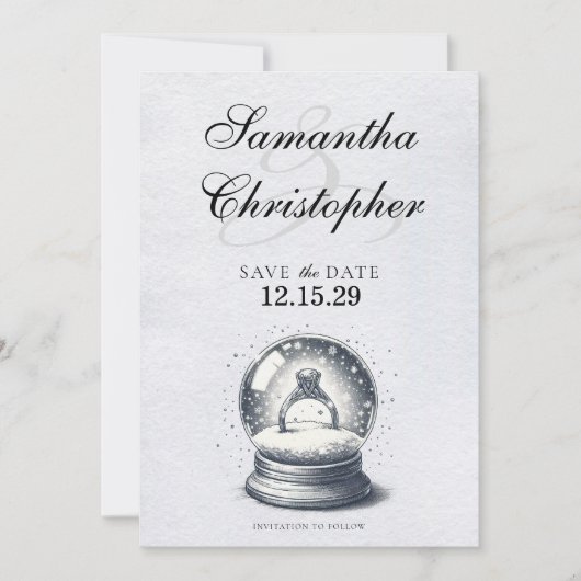 Save The Date Élégant anneau Fiançailles du Globe des neiges (Devant)