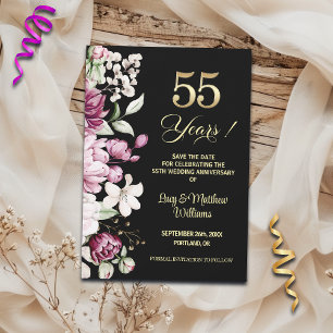 Save The Date Élégant Anniversaire de Mariage Fleur Or 55 ans