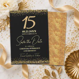 Save The Date Elégant Anniversaire Noir Paillettes Or 15
