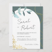 Save The Date Elégant Aquarelle Chic Eucalyptus & Or Accents (Devant)