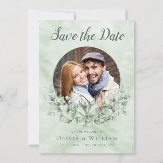 Save The Date Elégant Aquarelle Eucalyptus Mariage photo (Devant)
