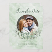 Save The Date Elégant Aquarelle Eucalyptus Mariage photo (Devant / Derrière)