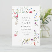 Save The Date Elégant Aquarelle Fleurs sauvages Mariage (Debout devant)