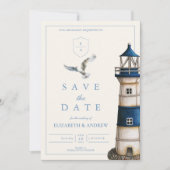 Save The Date Elégant aquarelle Mariage phare nautique (Devant)
