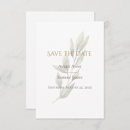 Save The Date Elégant Aquarelle Simple Verdure Moderne (Devant / Derrière)