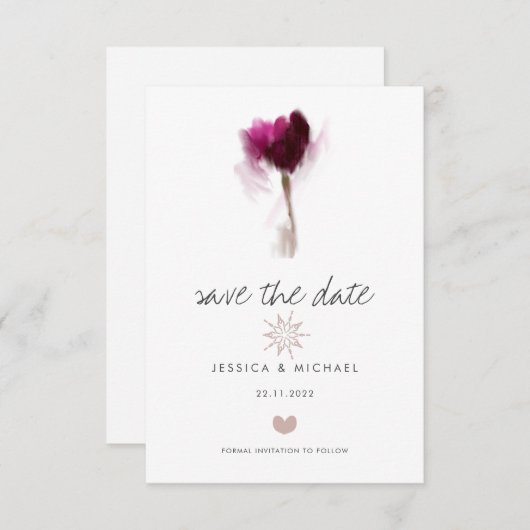 Save The Date Elégant Aquarelle Tulip Flower Mariage Coeur (Devant / Derrière)