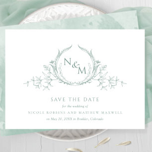 Save The Date Élégant aquarelle vert pâle Monogramme