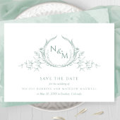 Save The Date Élégant aquarelle vert pâle Monogramme
