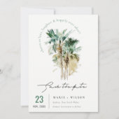 Save The Date Élégant Arbres à Palmes Aquarelle Tropicale Script (Devant)