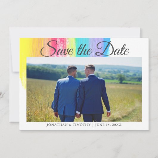 Save The Date Elégant arc-en-ciel LGBTQ Fiançailles photo QR Cod (Devant)