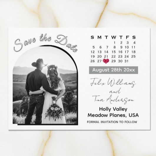 Save The Date Elegant Arch Photo Black / White Wedding Calendar