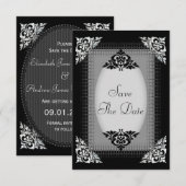 Save The Date Élégant Argent et Noir Économisez la Date de Maria (Devant / Derrière)