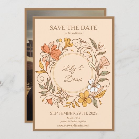 Save The Date Élégant Art Nouveau Floral Enregistrer la date (Devant / Derrière)