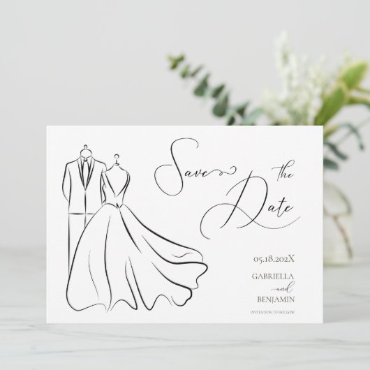 Save The Date Élégant B&W Tux & mariage (Debout devant)