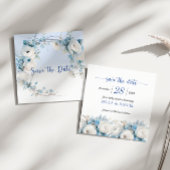 Save The Date Elégant Baby shower Floral bleu Dusty
