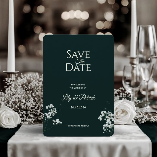 Save The Date Élégant baby's breath vert émeraude