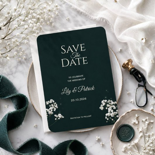 Save The Date Élégant baby's breath vert émeraude