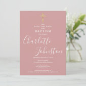 Save The Date Elegant Baptism Christening Dusty Rose Pink (Debout devant)