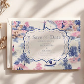 Save The Date Elégant Baroque Bleu Jardin Français Floral Mariag