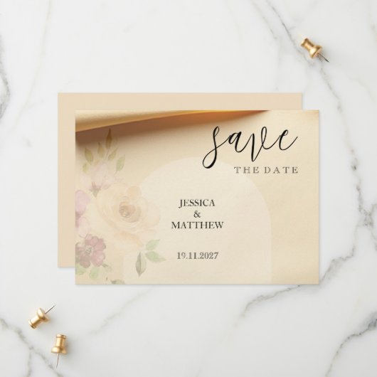 Save The Date Elégant Beau Boho Peach Blush Floral Mariage (Devant/Arrière en situation)