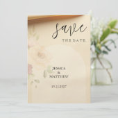 Save The Date Elégant Beau Boho Peach Blush Floral Mariage (Debout devant)